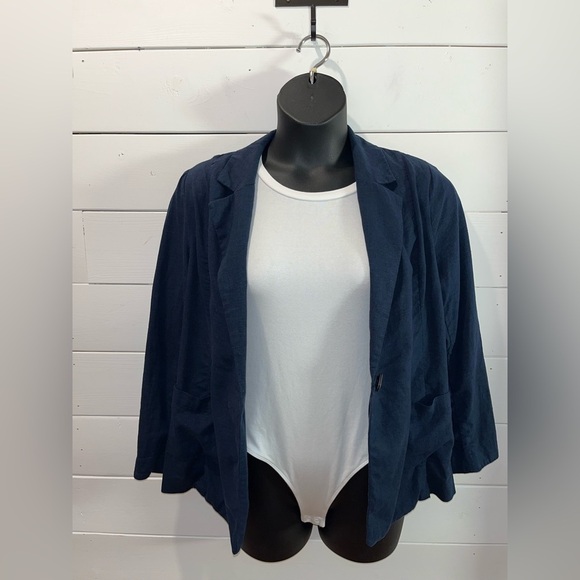 💙 ADDITION ELLE - Navy Linen-Blend Blazer - Size 10 - Picture 4 of 9